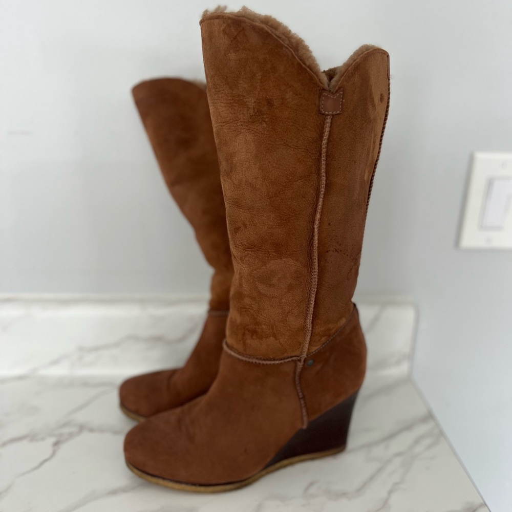 UGG Chestnut Suede Wedge Boots
